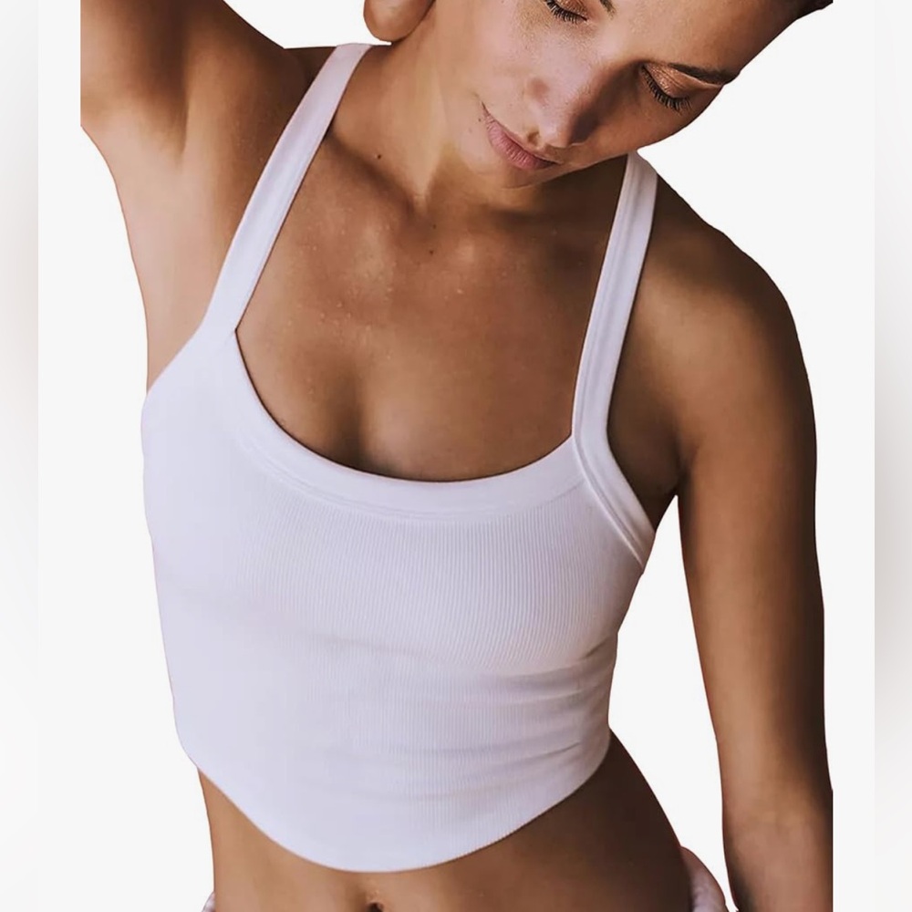Women's White Ribbed Tank Top